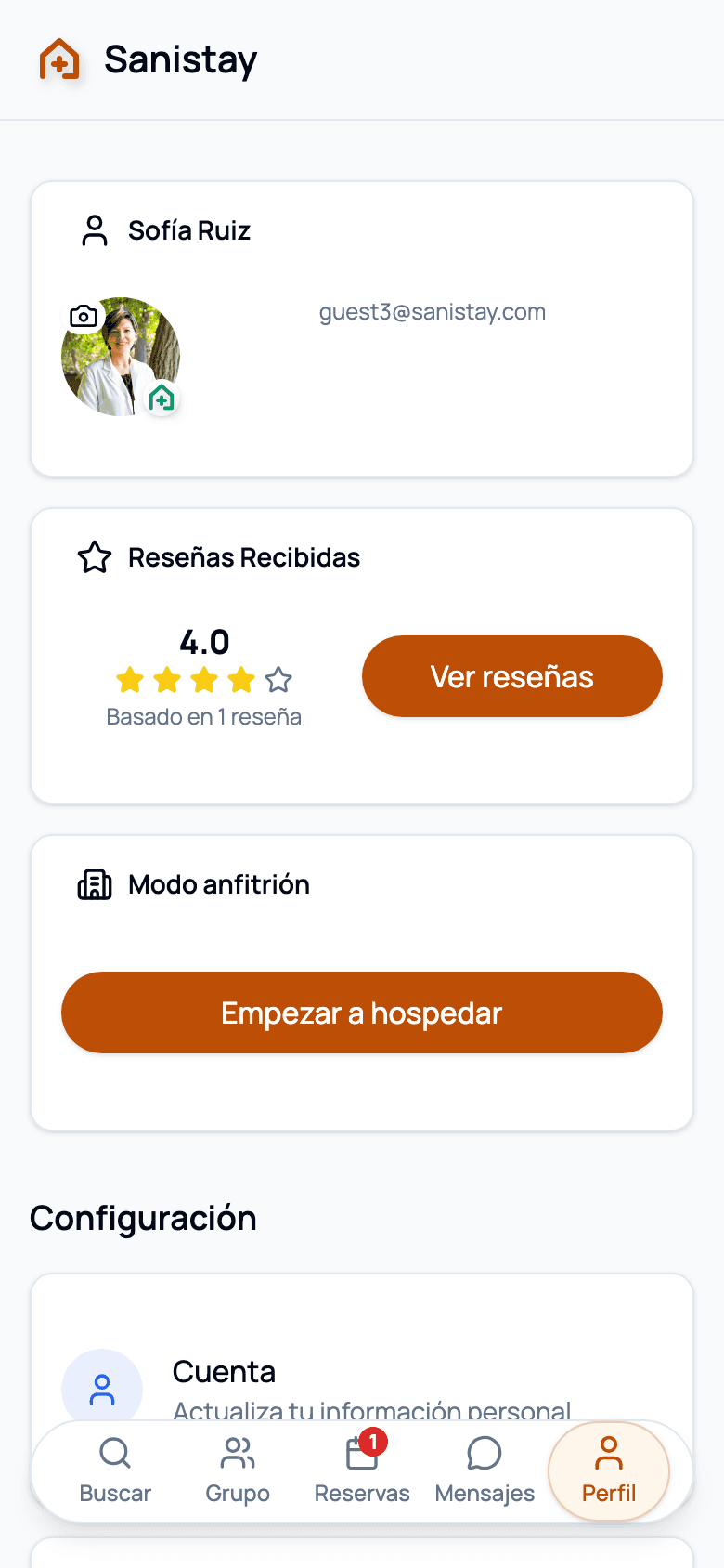 Perfil con insignia de sanitario verificado